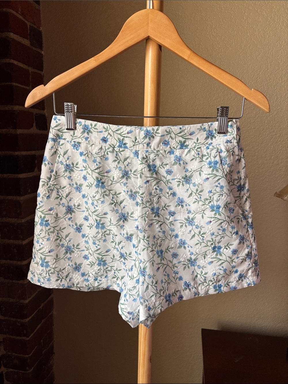 TCEC White Floral Shorts with Blue and Green print Size S